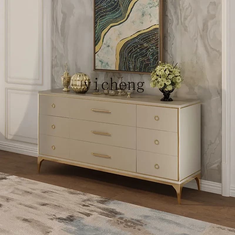 v9.9- American light luxury nine-chest cabinet, bedroom TV cabinet, simple modern living room, solid wood edge cabinet