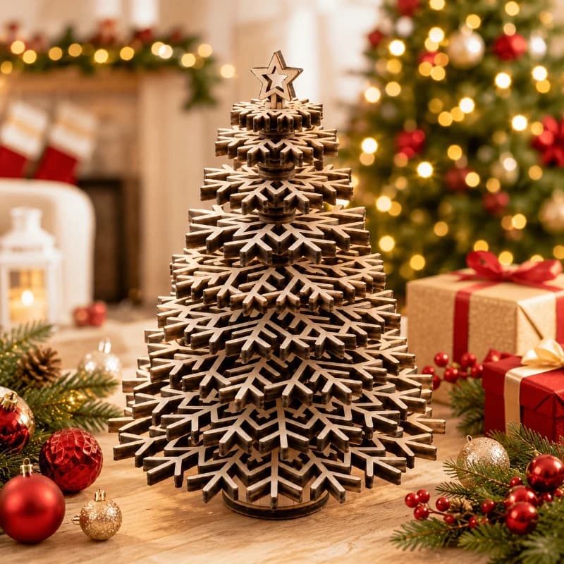 Christmas Tree Wooden Decor Tabletop Scene Festive Ornament Craft Set for Holiday Home Display Party Decoration Supply