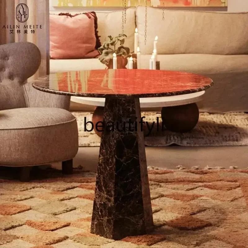 Italian minimalist natural marble designer dining table high-end round table luxury stone dining table