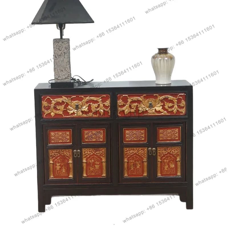 New Chinese solid wood dining side cabinet retro old storage storage decorative cabinet