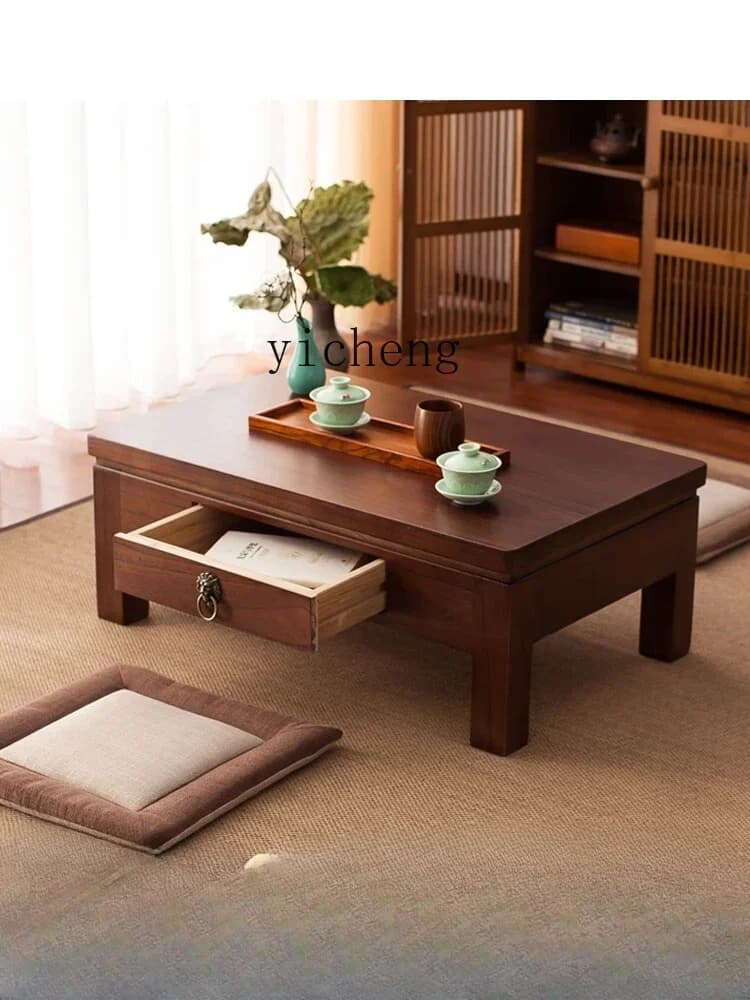 Minimalist Chinese Style Tatami Small Coffee Table Solid Wood Bay Window Table Floor Balcony Zen Drawer Low Table