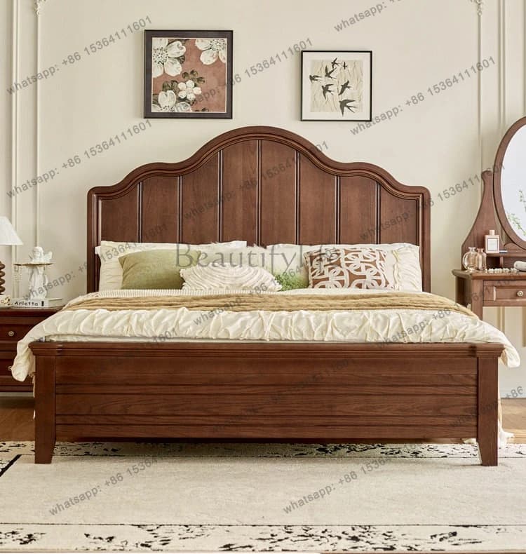 French medieval style full solid wood bed modern simple American retro style solid wood bed