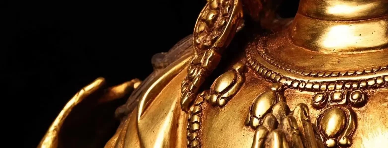 19"Old Bronze Gilded Painted High Relief Four armed Guanyin Bodhisattva sitting Buddha Lotus Terrace Worship Hall Town house