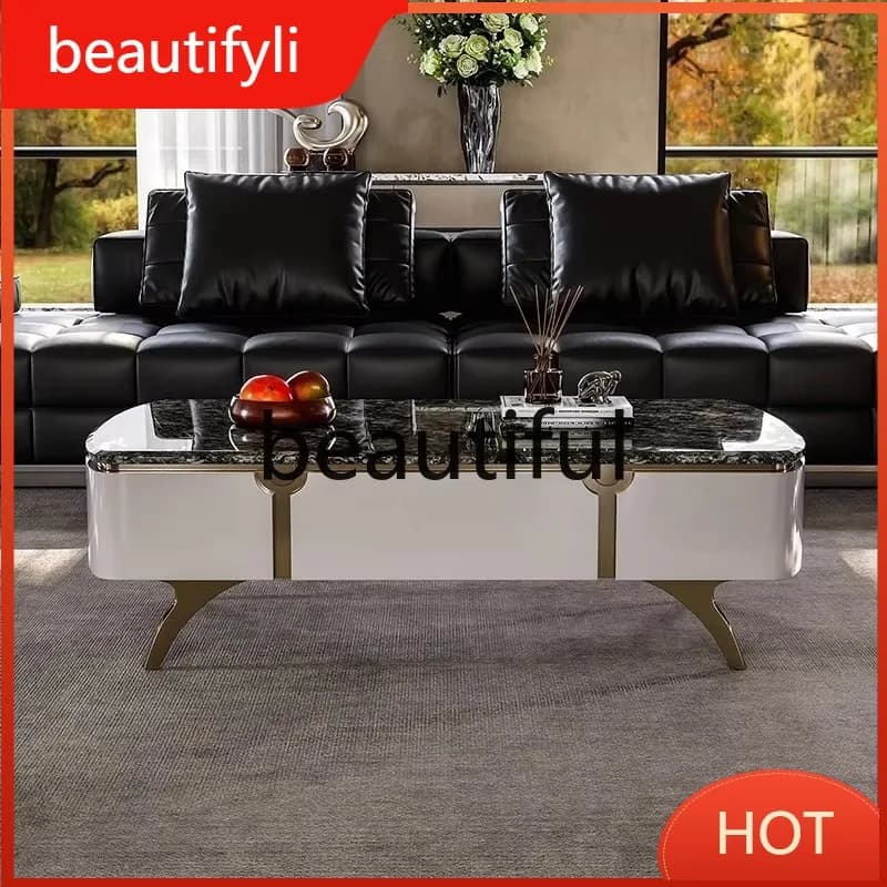 A139 Italian light luxury TV cabinet coffee table combination villa natural luxury stone locker solid wood TV cabinet