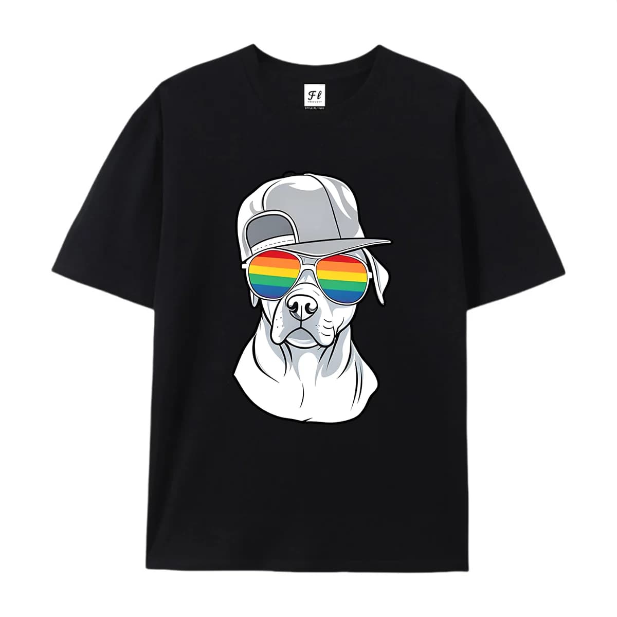 Men Short Sleeve T Shirt Cool Dog Graphic Tees Cap Rainbow Sunglasses Animal Print Casual O Neck Summer Tops for Guys Daily