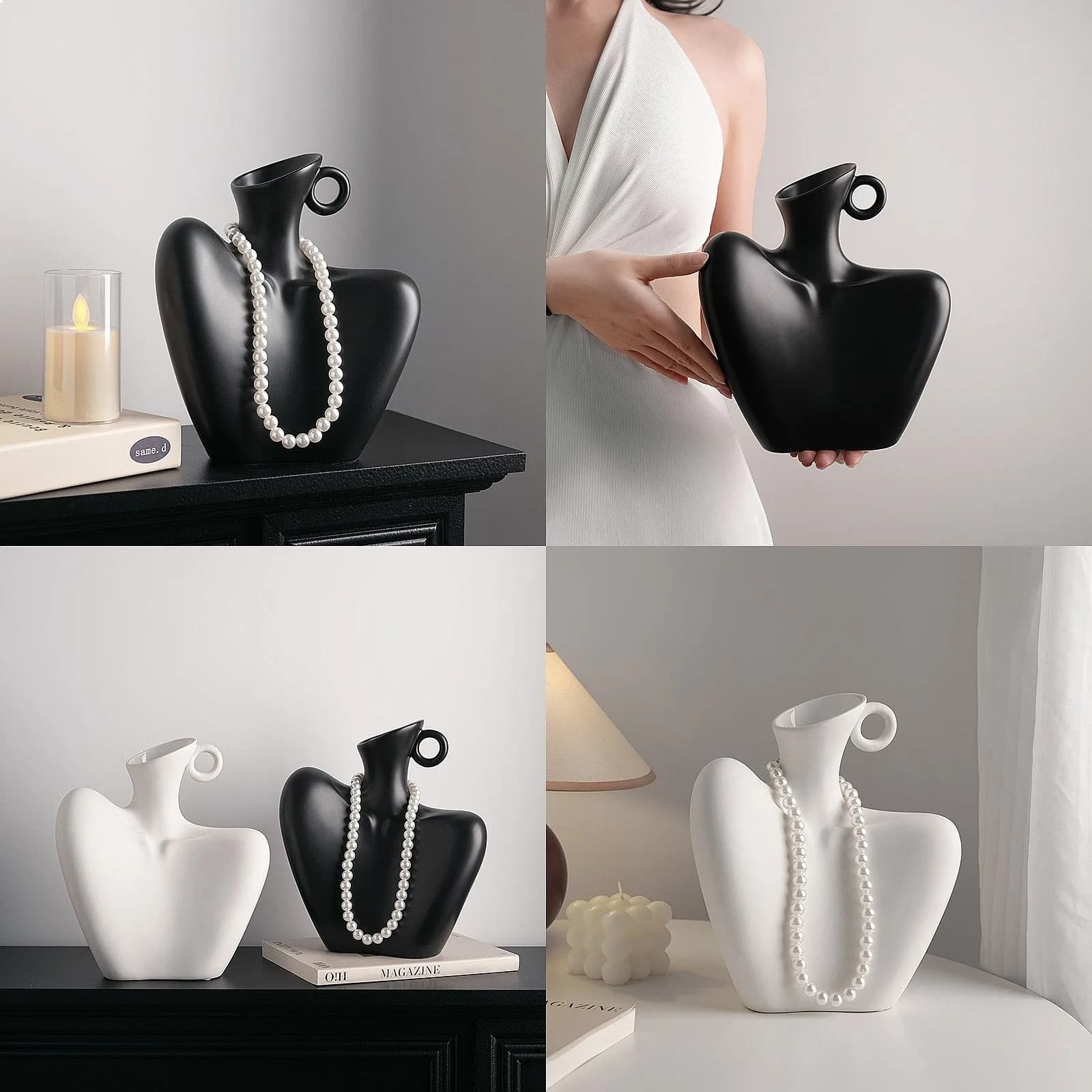 Ceramic Wabi-Sabi Figurine Vase for Living Room TV Cabinet Decor, Zen Minimalist Tabletop Ornament