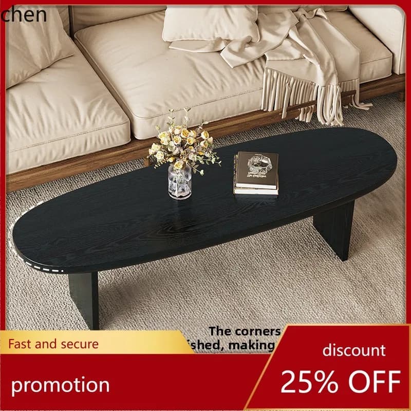 HT Vintage Style  Coffee Table Living Room Oval Shape Internet Celebrity Coffee Table Wabi-Sabi Style Creative High-End Feel