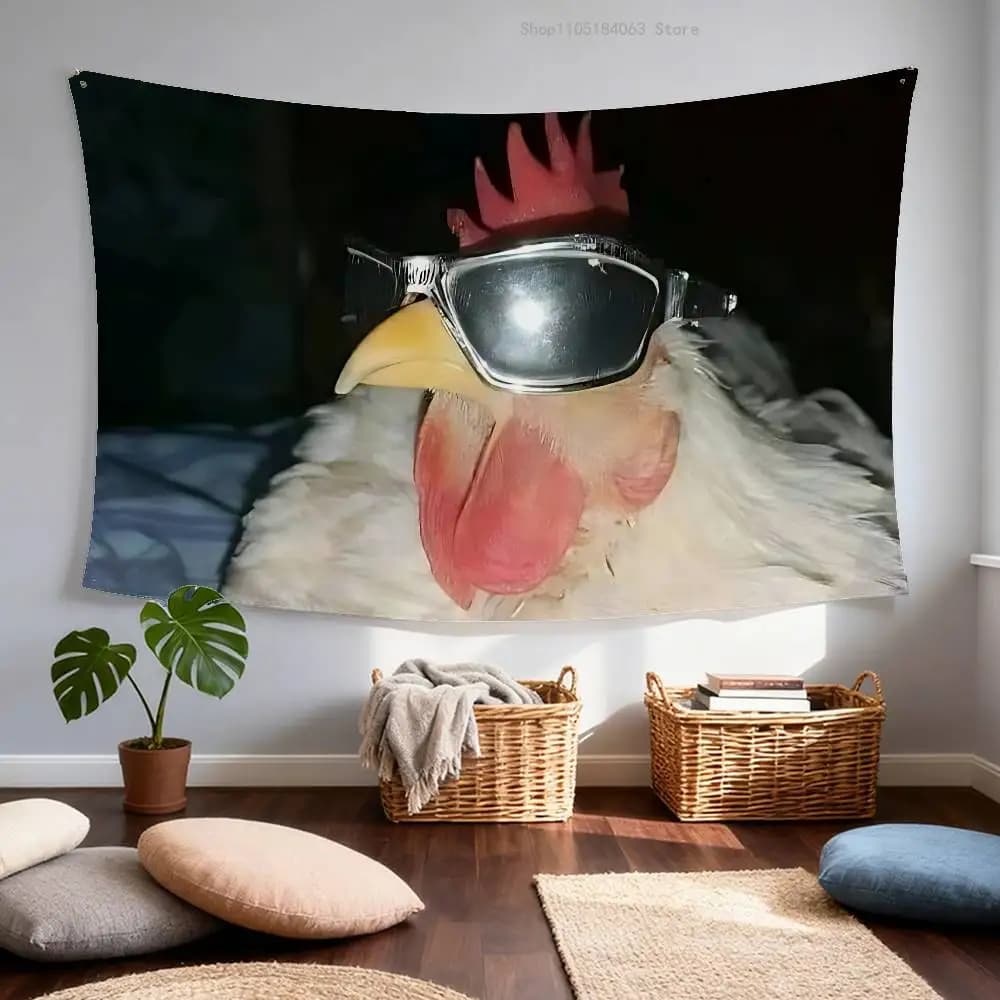 Cool Sunglasses Chicken Flag Tapestry Banner For Bedroom Outdoor Living Room Restaurant Bar Wall Decor Party