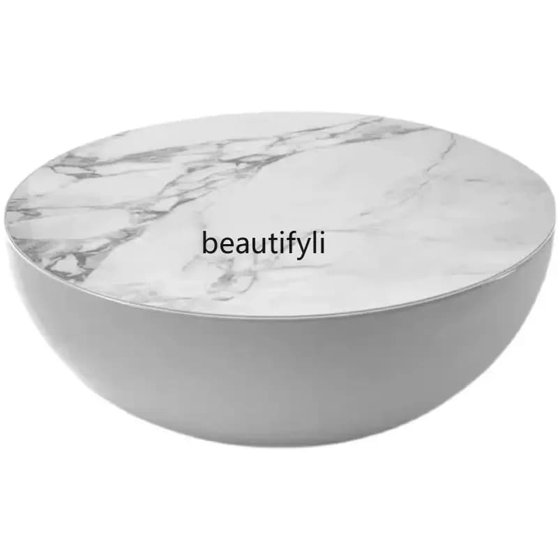 0Italian Minimalist round Tea Table Stone Plate Designer Minimalist Living Room Small Apartment Light Luxury Modern Oval TeaTabl