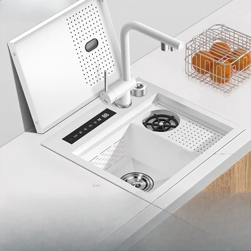 Smart White Hidden Sink Kitchen Double Catalyst Fruit and Vegetable Purification Bar Counter Small Single Sink with Cup Washer