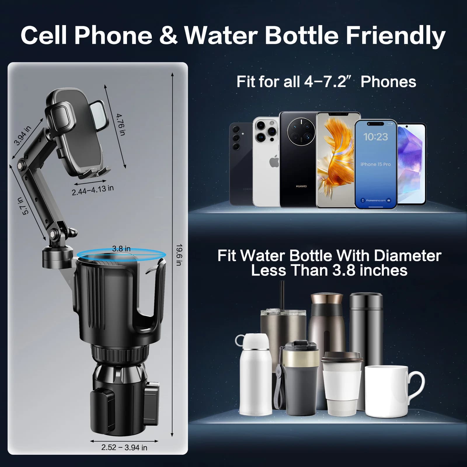 2in1 Car Cup Holder Expander Car Water Cup Holder Multi Functional Storage Rack Rotation Phone Mount Auto Interior Accessories