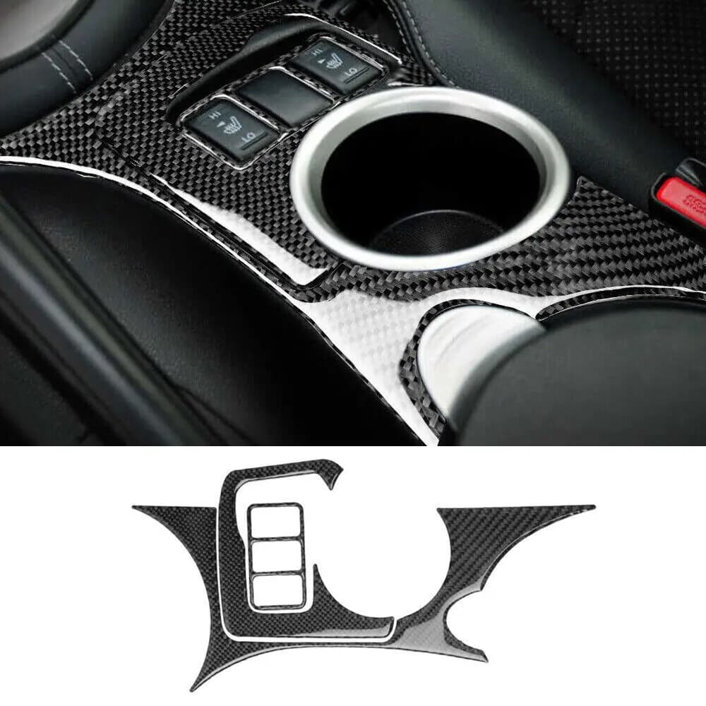 LHD Carbon Fiber Car Center Control Cup Holder Frame Sticker For Nissan 370Z Z34 2008-2020 Heating Button Trim Accessories