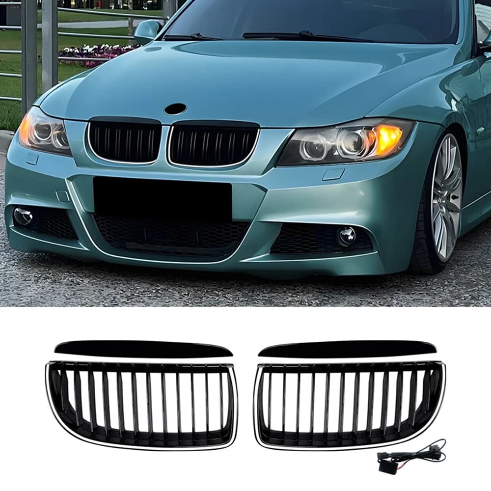 For BMW 3 Series E90 E91 325i 328i 335i 2005-2008 LED Light Front Kidney Grille Car Bumper Racing Grill Accessories