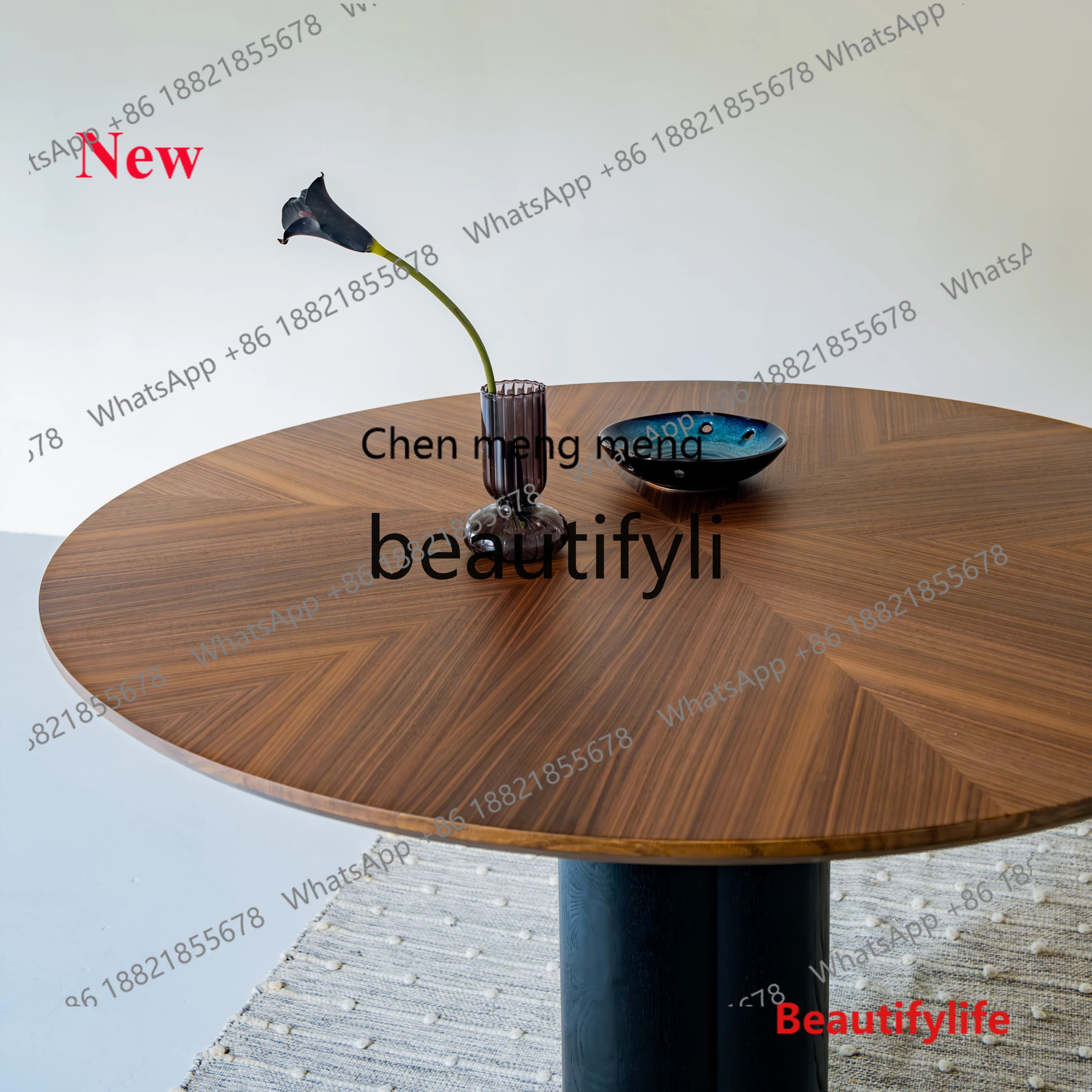2003 Solid wood dining table designer medieval wabi-sabi wind black walnut parquet tabletop table