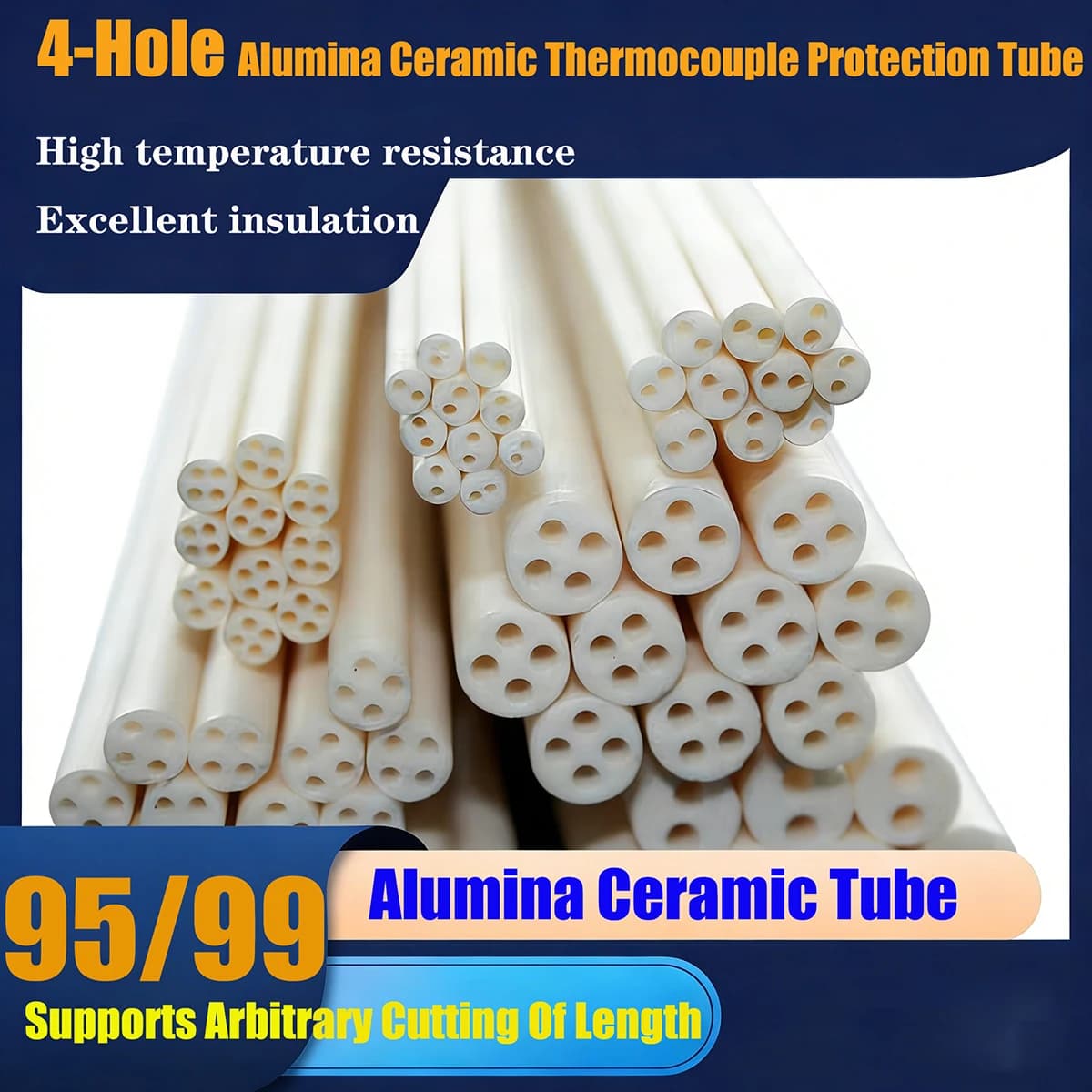 10pcs 95/99 Alumina Ceramic Tube 4-Hole High Temperature Insulation Protection Tube for Thermocouple