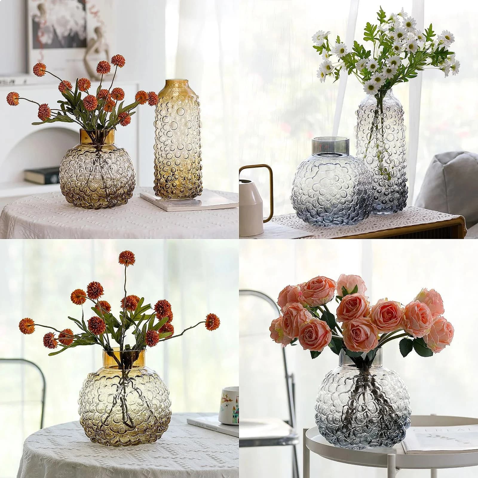Bubble Patterned Belly Glass Vase Accessories Home Room Dining Table Flower Arrangement Decoration Homestay Villa Desk Ornaments