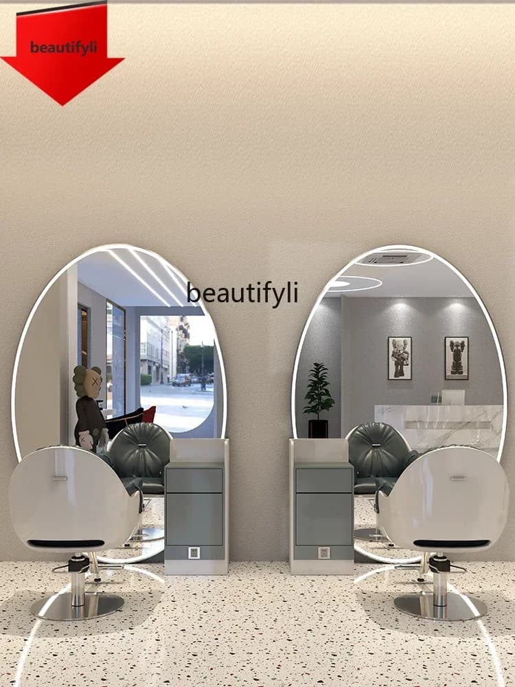 Q181 Hair Salon Double-Sided Floor Large round Mirror Led Full Body round Barber Shop for Hair Salon Dressing Table lll