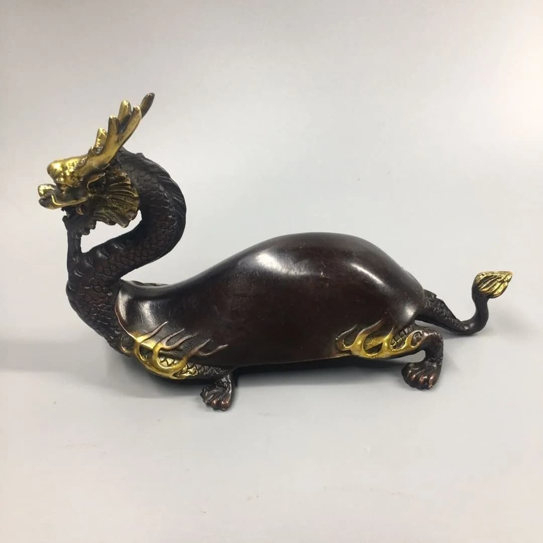 Chinese Bronze Copper Statue Hand Carved Dragon Turtle  Figurine