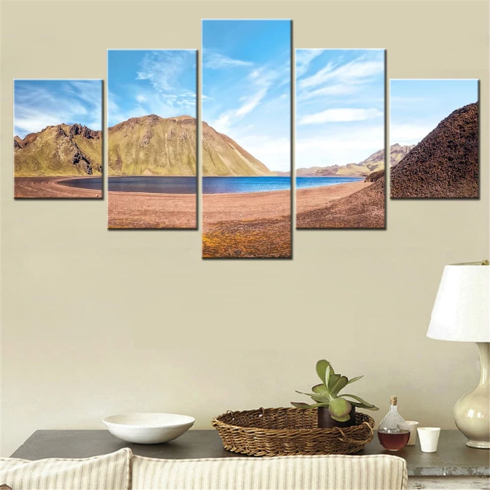 5 Pieces Canvas Wall Arts Mountain Poster Painting Nature Lake Myvatn Iceland Wallpaper Home Decor Picture Artwork Living Room