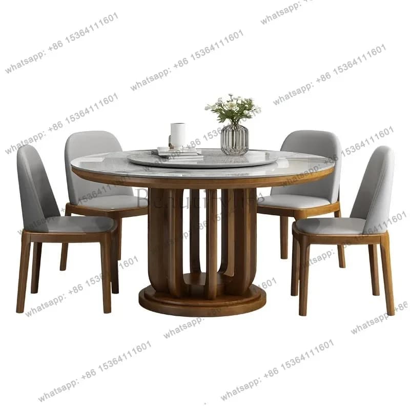 yj7 Slate dining table with turntable Modern simple hotel restaurant Large round table Solid wood