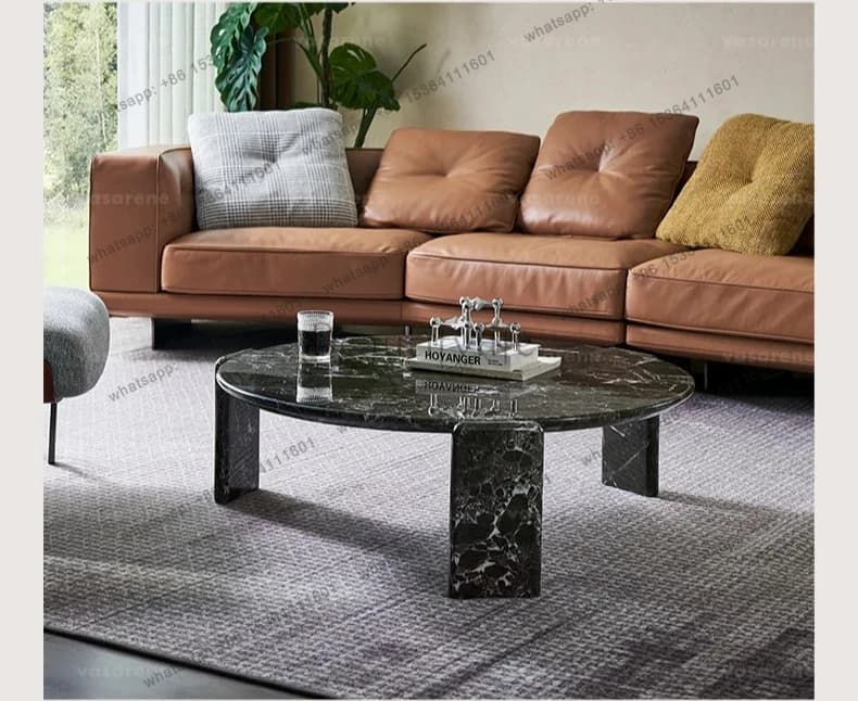 Italian minimalist Green green natural marble light luxury high-end designer round coffee table