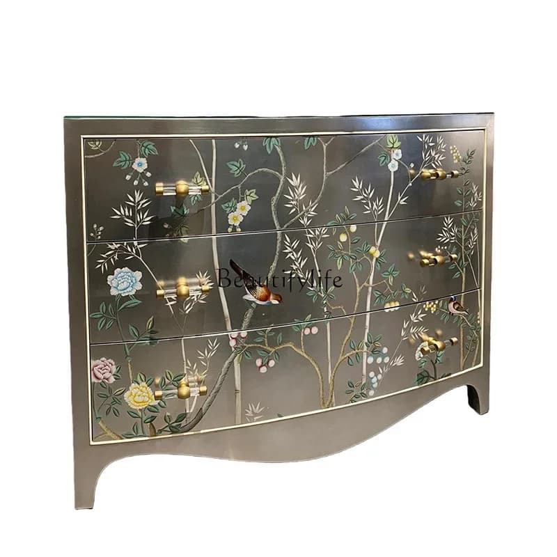 LXAmerican retro light luxury painted chest cabinet high-end silver foil decorative cabinetSSS
