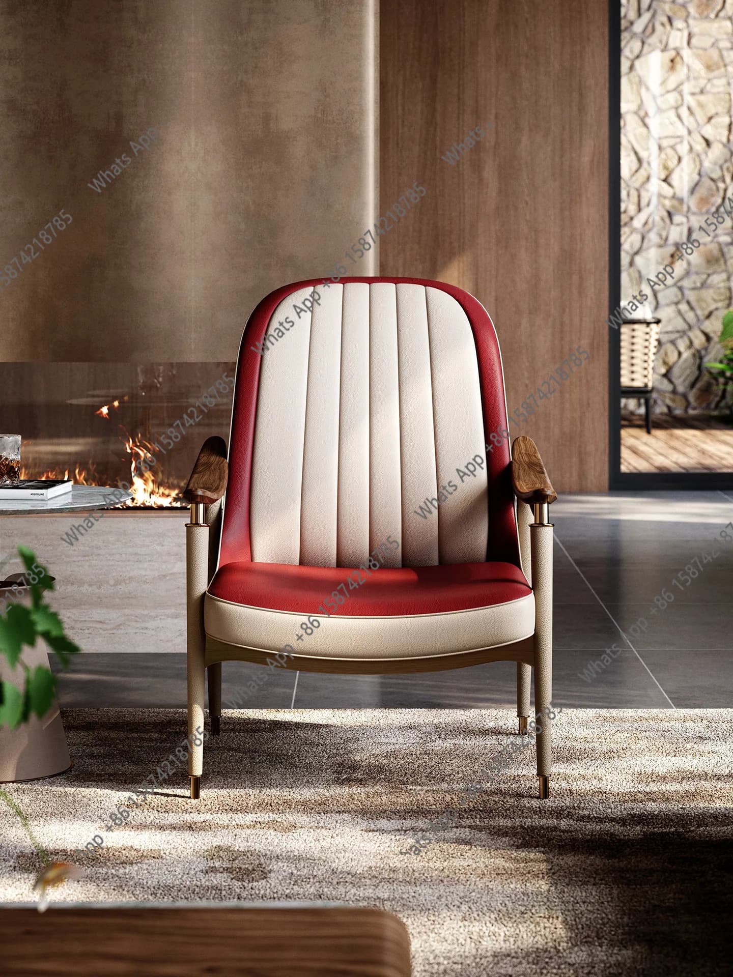 Medieval leisure chair, the whole house of the villa is matched with the living room series Italian light luxury leather sofa