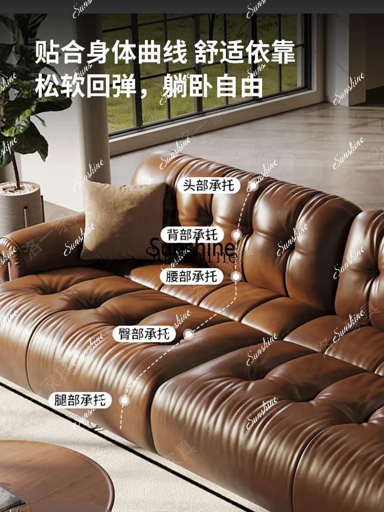 Oil wax leather, electric leather, minimalist retro living room, retractable cloud sofa bedPX