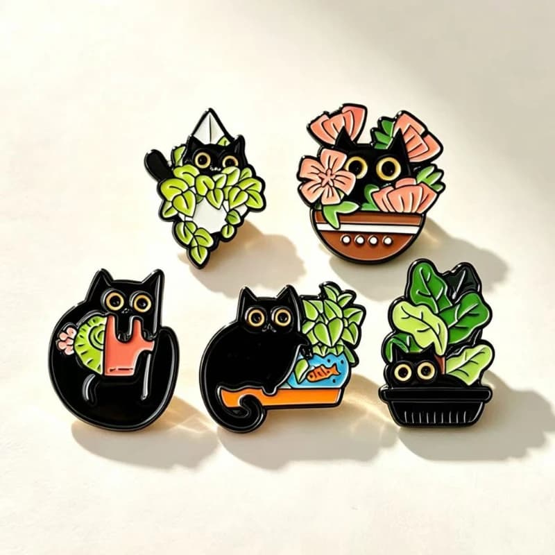 New Hot Creative Plant Black Cat Brooch Flower Pot Series Badge Cartoon Casual Gift Pin DIY Clothing Bags Hat Scarf  Accessories
