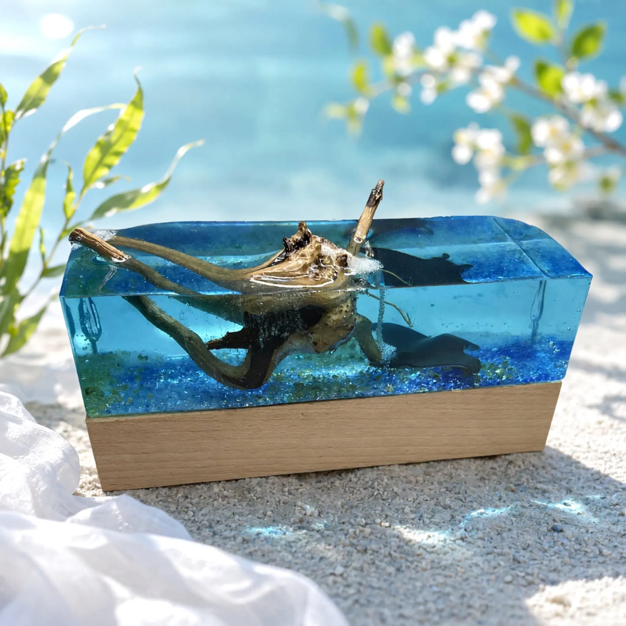 Original Handmade Underwater Animal Devil Fish Ocean Theme High Transparency Resin Desktop Decoration Ornament Gift