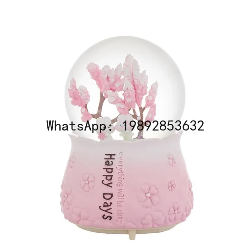 PYJ girl's heart cherry blossom snow crystal ball cartoon lantern music box desktop decorative ornament