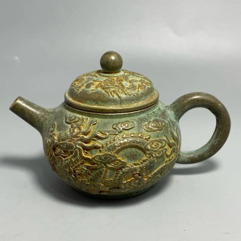 Collection: Bronze Dragon and Phoenix Teapot/Wine Pot, Patinaed, Traditional Home Decor, Tea Ceremony Craft Ornament