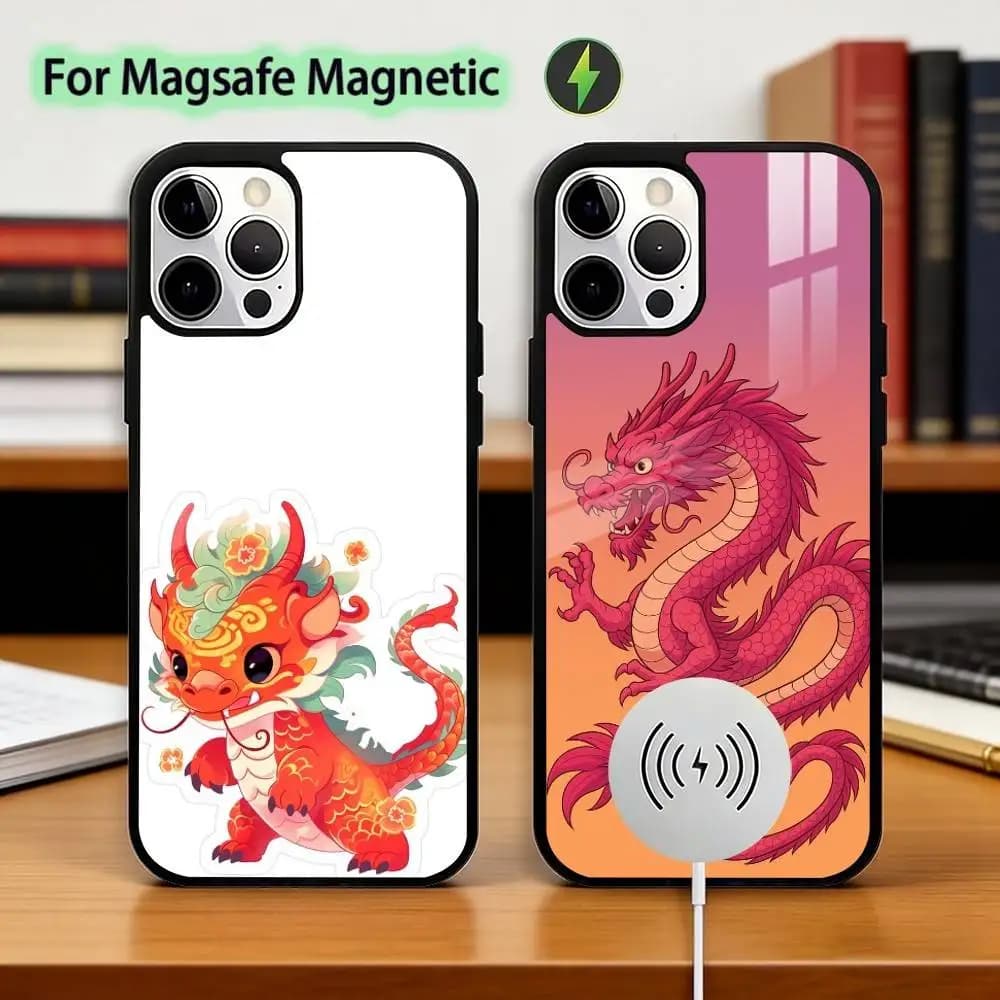 Cartoon D-Dragon Phone Case For iPhone17,16,15,14,13,12,11 Plus,Pro Magnetic For Magsafe Wireless Charging