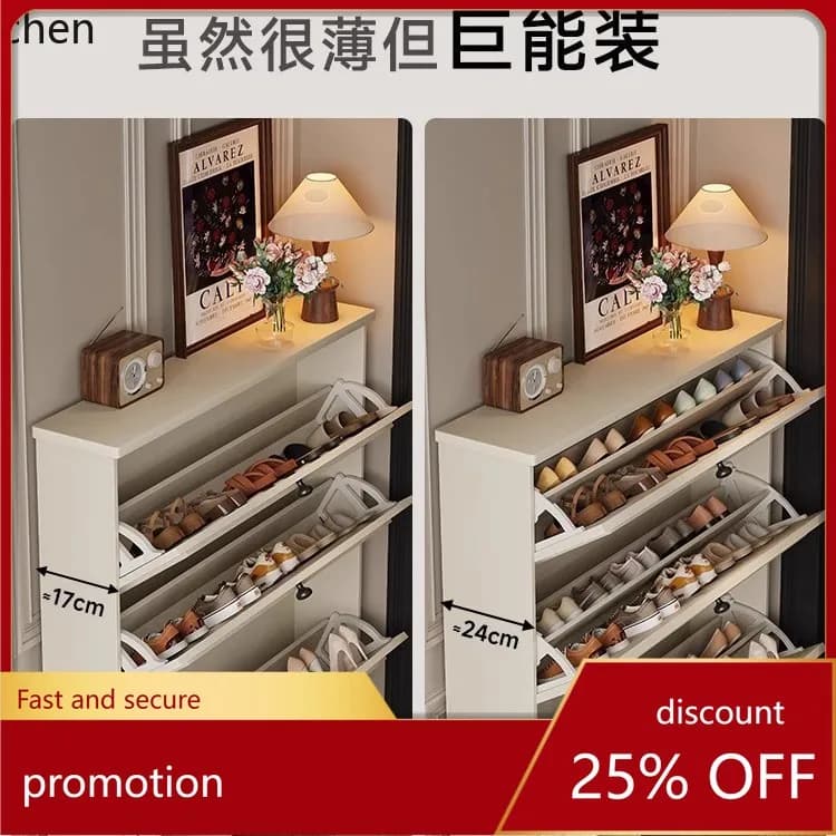 HT Shoe Cabinet for Home Entrance New Entryway Storage Cabinet Integrated Wall-Mounted Narrow Shoe Rack