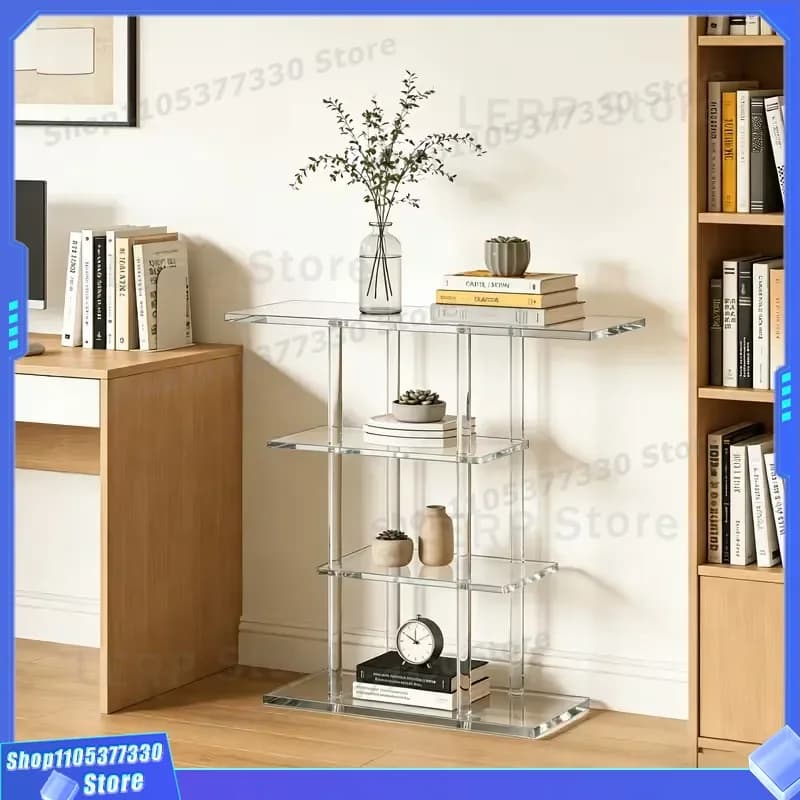 4 Tier Acrylic Narrow Side Table for Bedroom Living Room Bathroom Storage Shelf Modern Clear Bedside Nightstand Sofa End