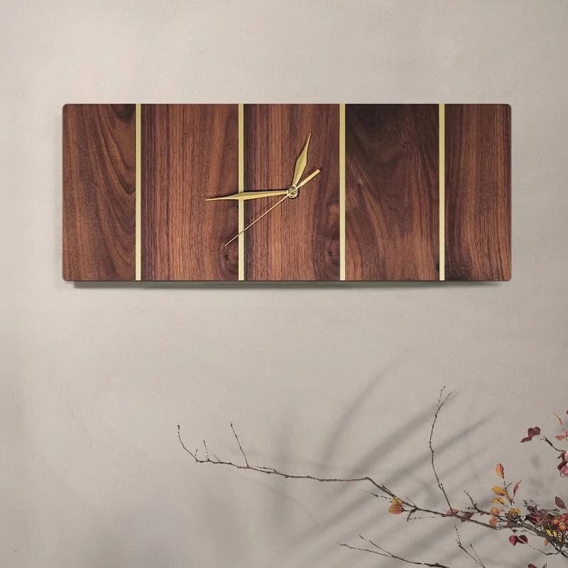 Walnut Wood Wall Clocks Silent Entrance Hanging Clock Creative No Drill Installation Timepiece for Meter Box Decorative Painting