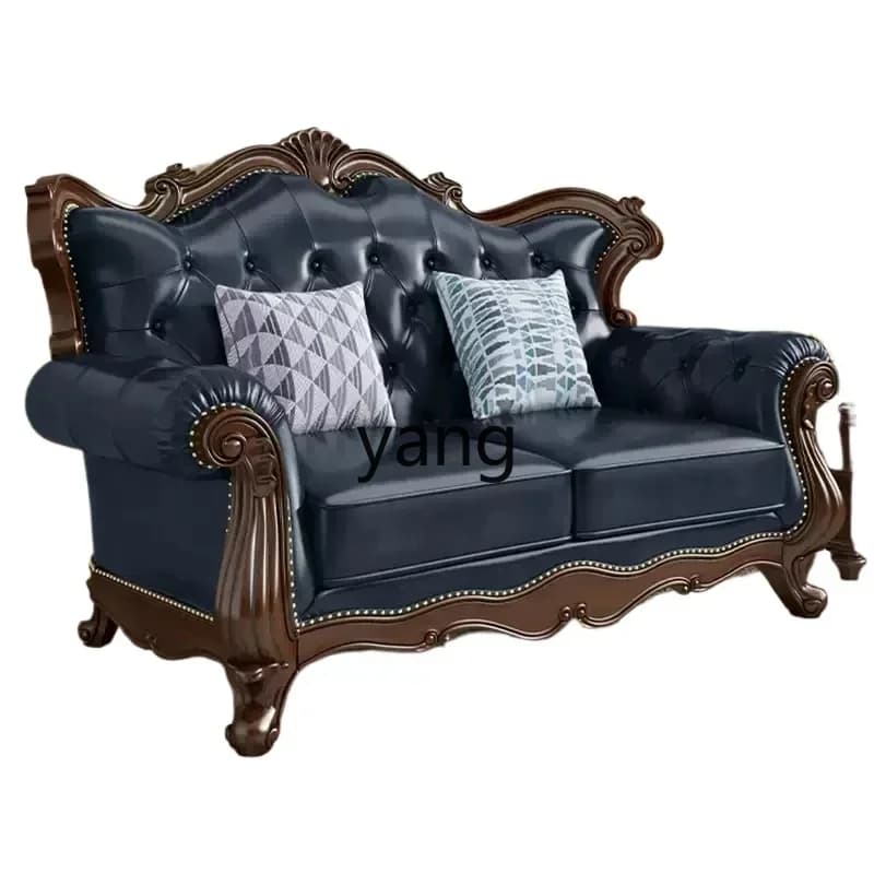 XYY leather sofa first layer cowhide European solid wood carving flower living room light luxury combination furniture