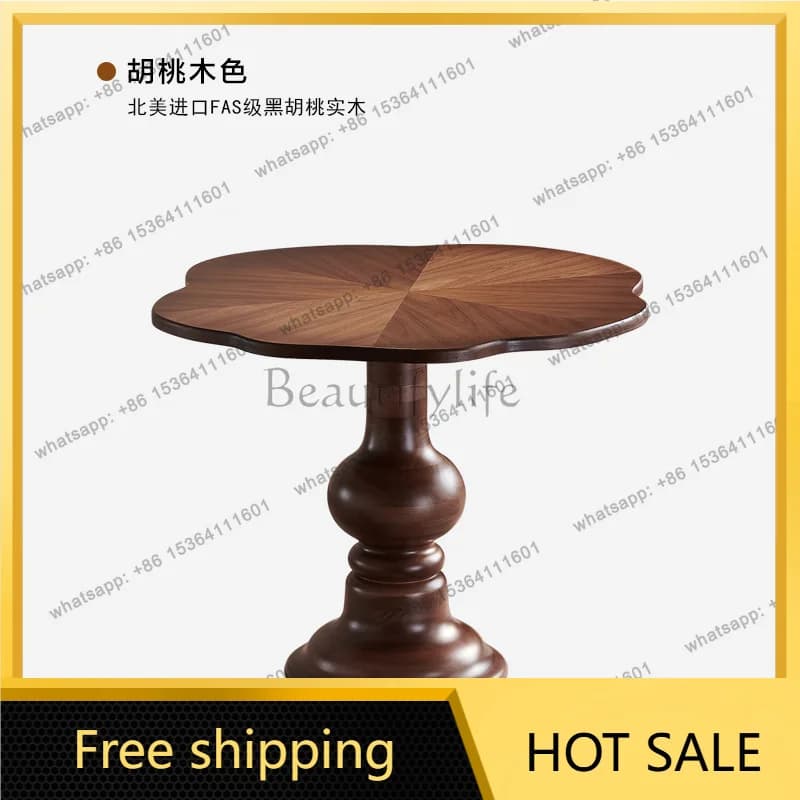 YJ Retro solid wood small round table small apartment balcony dining table casual home special-shaped negotiation table receptio