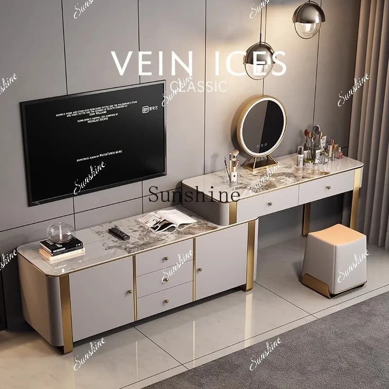 Premium sense of appearance Bedroom light luxury rock slab Bedside desk TV chest integrated multi-functional dresser  FT