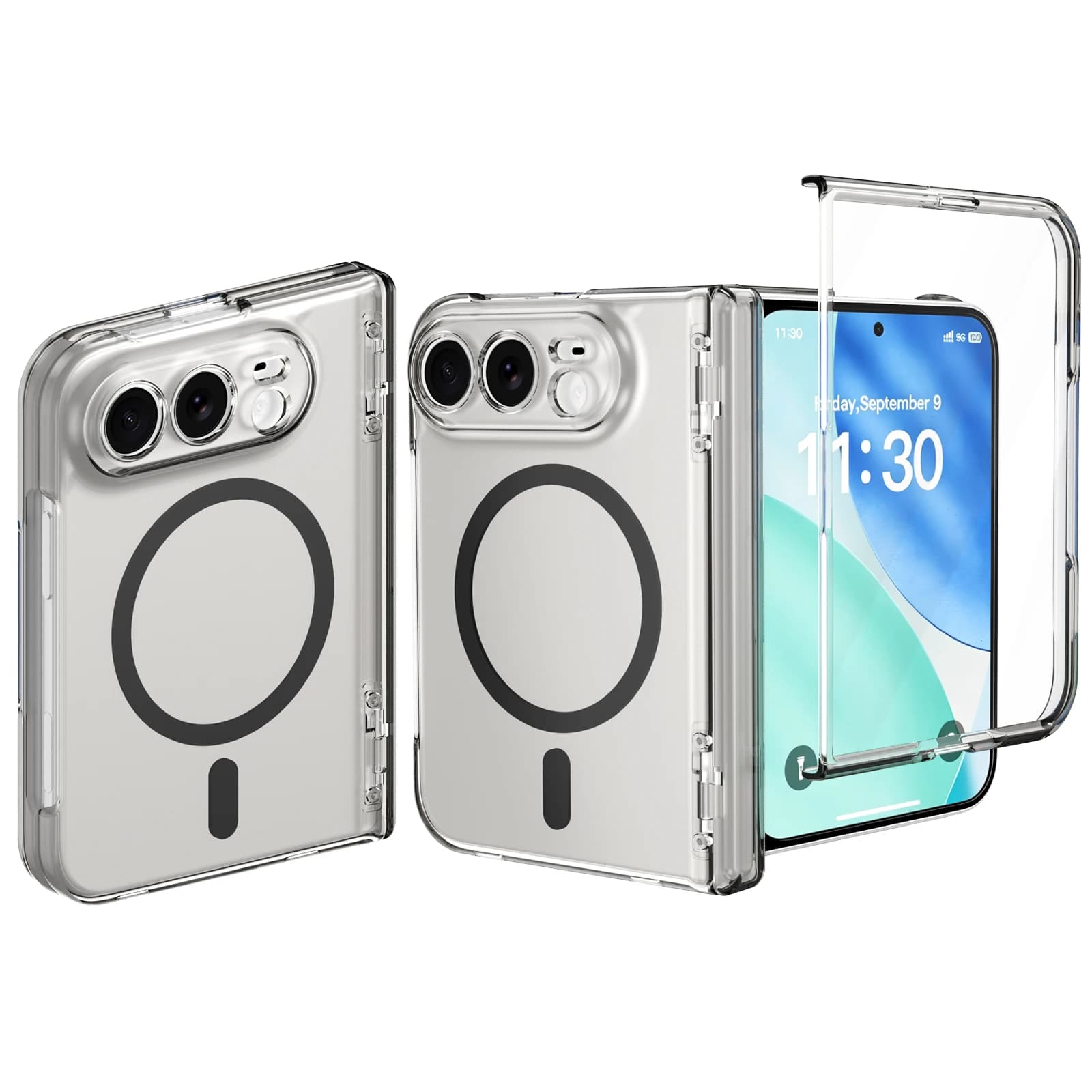 For Magsafe iPhone Duo 5G Case Magnetic Wireless Charging Transparent Hinge With Tempered Film Shockproof Back Cover Accessories