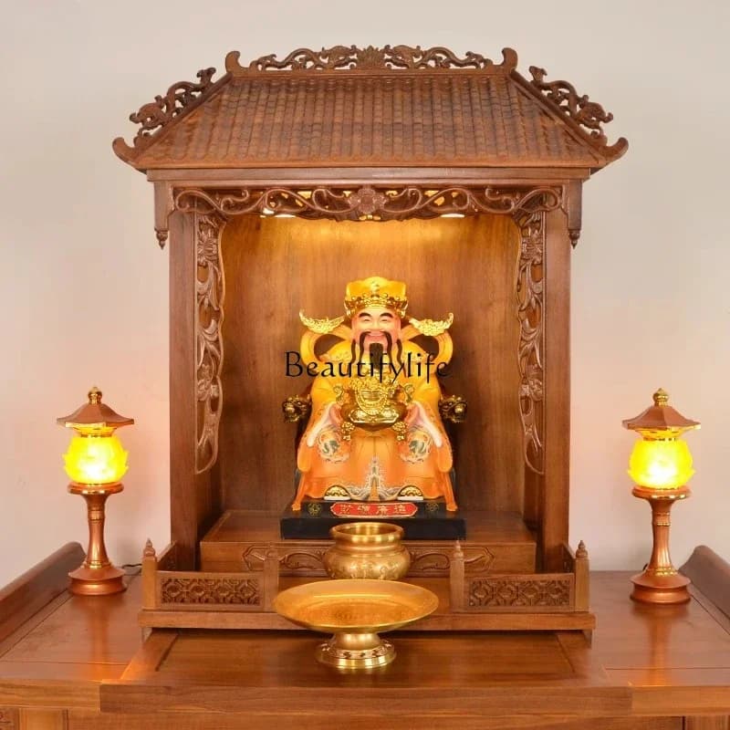 03God of Wealth Cabinet Shrine Household Shrine Cabinet Offering Table Guanyin Bodhisattva Incense Case Wall Hanging