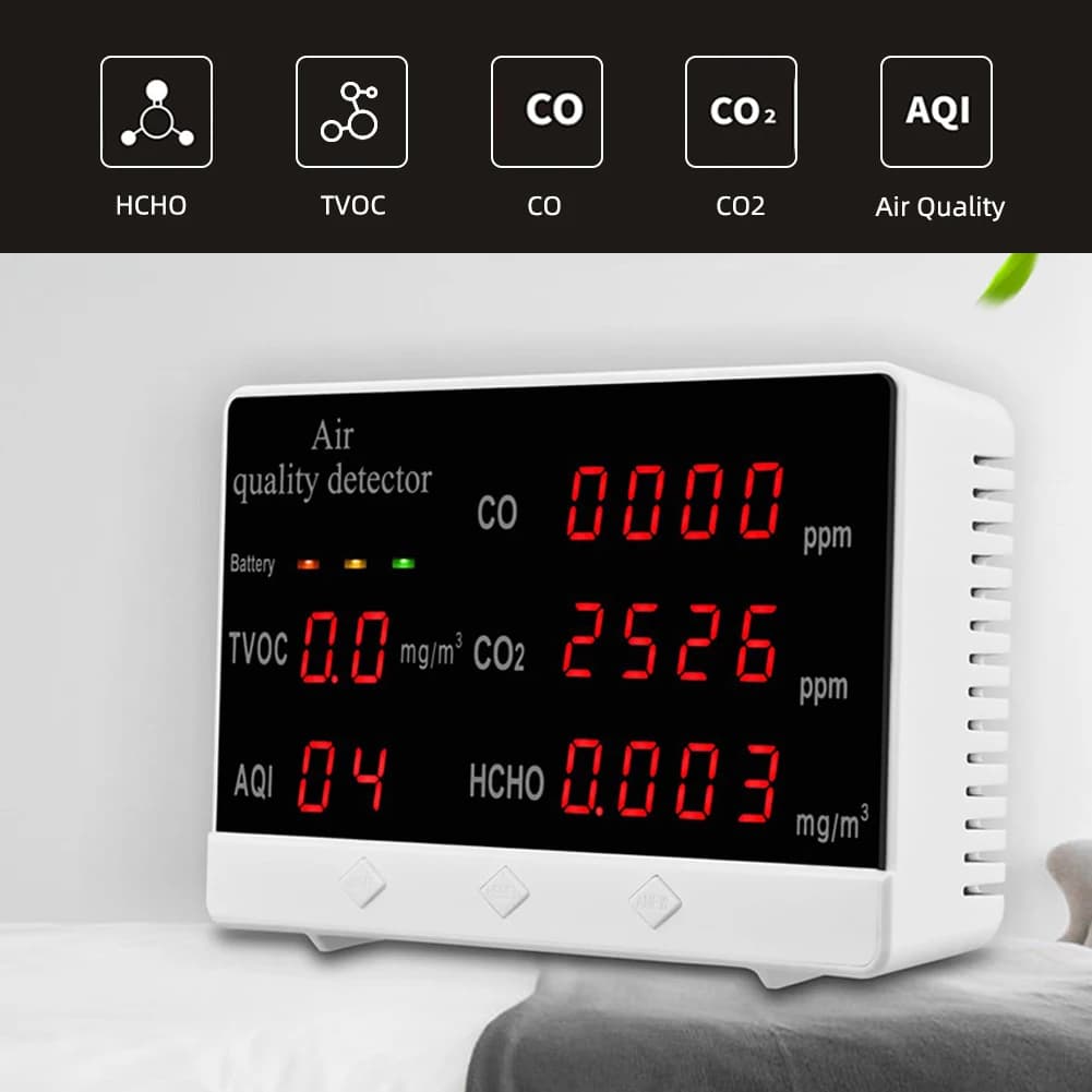 High Quality Multifunctional 5 in 1 HCHO/TVOC/CO/CO2/AQI Air Quality Monitor Indoor Gas Detector