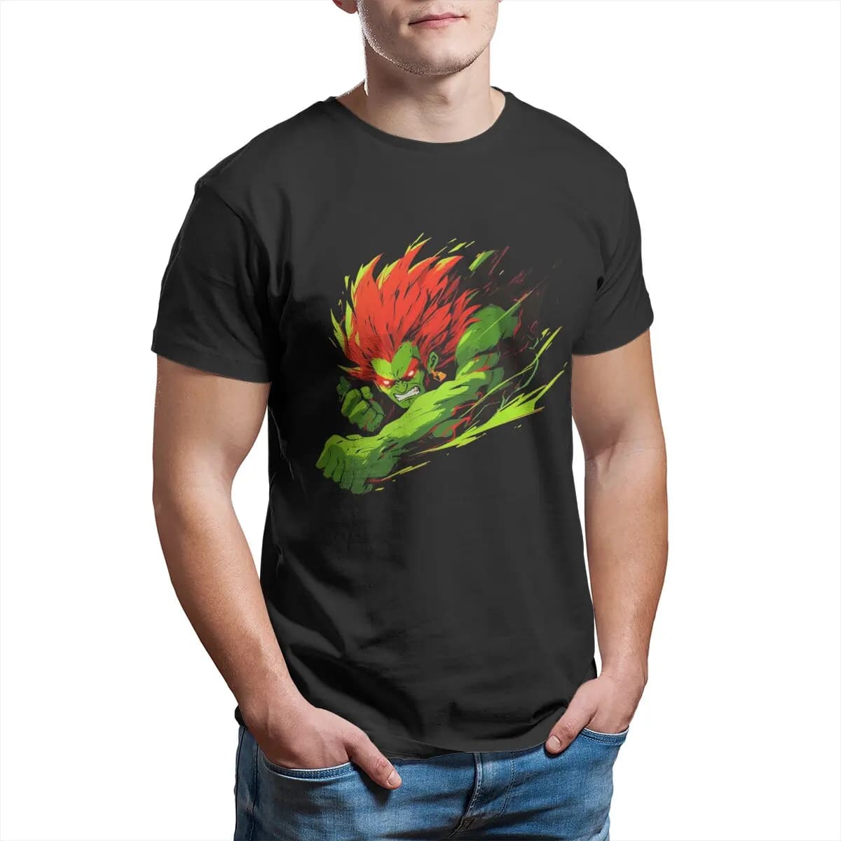 Blanka Street Fighter Vintage Video game Retro Arcade game mens clothes Plus size 100% cotton Printed t-shirt for men