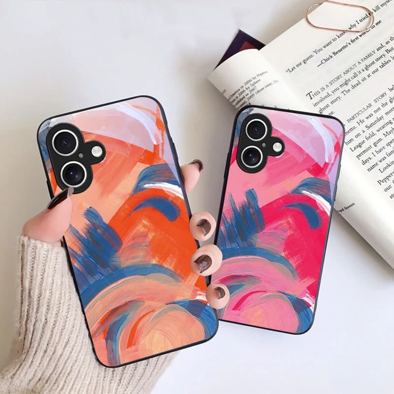 Layered gradient texture For iPhone 16 Pro 17 Pro Max 11 12 mini 13 14 XR XS Max 16E 7 8 SE 5 6 Plus Air Black Glass Phone Case