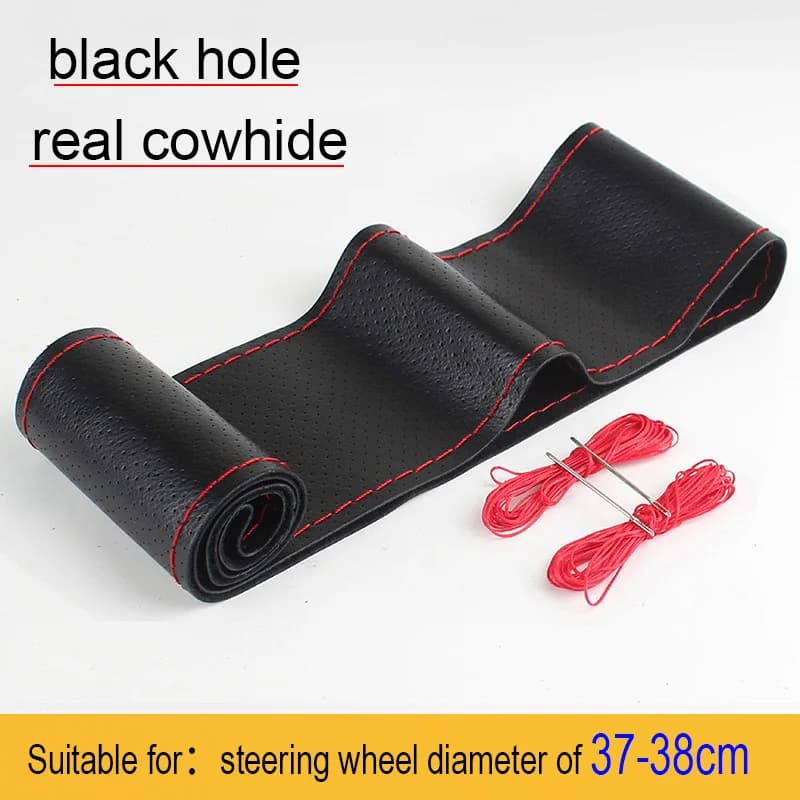 Universal Genuine Leather Car Steering Wheel Cover Extra Large 37-38cm 15Inch Soft Non-slip Hand-stitched Car Interior Accessory