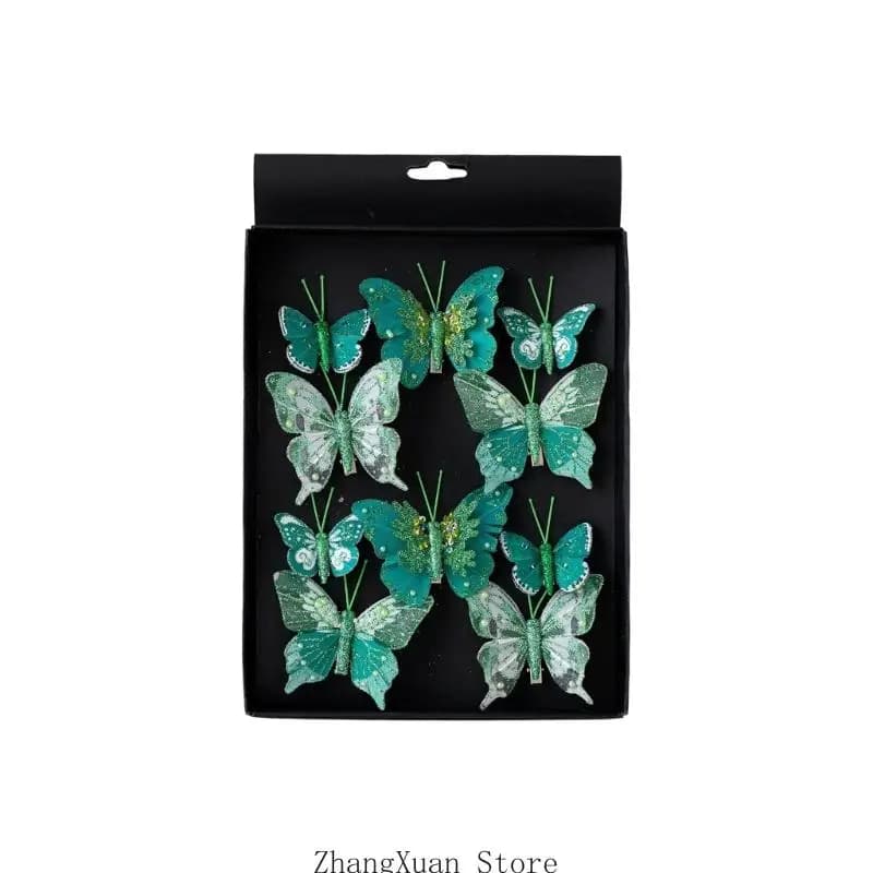 10-Piece Reflective Butterfly Hanging Set with Metal Clip and Double-Wing Detail for Christmas Tree and Festival Wreath Displays