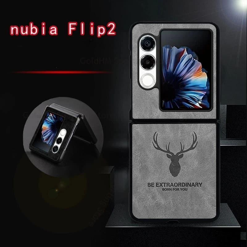 Case For ZTE nubia Flip 2 5G 3D Cartoon Elk Deer Head Back Phone Case For Nubia Flip2 A404ZT Capa Shockproof Leather Phone Cover