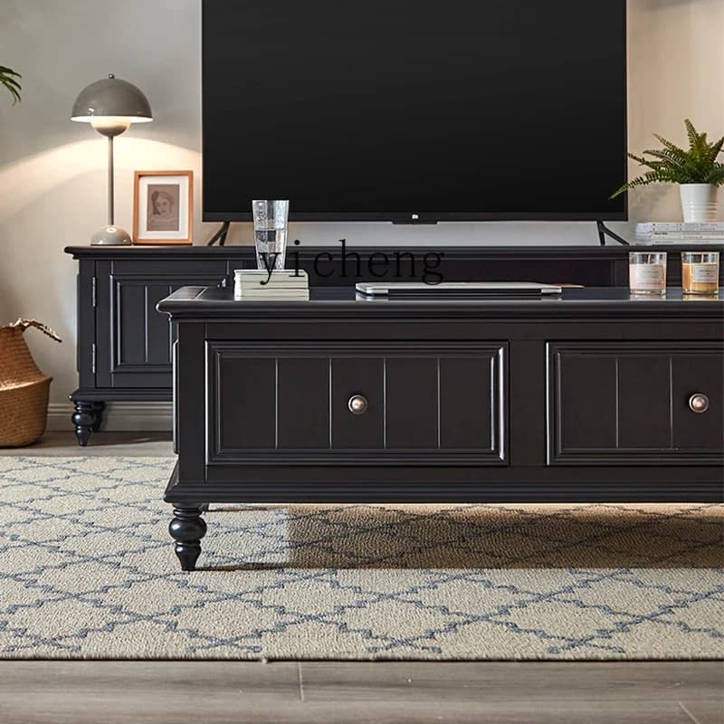 L23 Coffee Table TV Cabinet Combination Black Simple Modern Small Apartment Living Room Household Tea Table