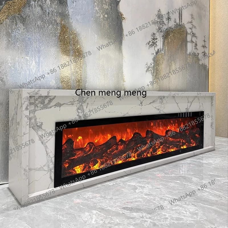 French fireplace TV cabinet integrated simulation flame electronic heating villa living room background decorative cabinet