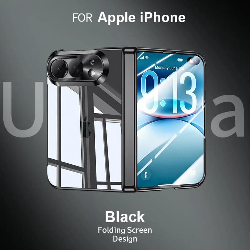 For iPhone Duo 5G Case Ultra-thin Skin-Friendly Transparent Electroplated Hinge Tempered Film Shockproof Protection Back Cover